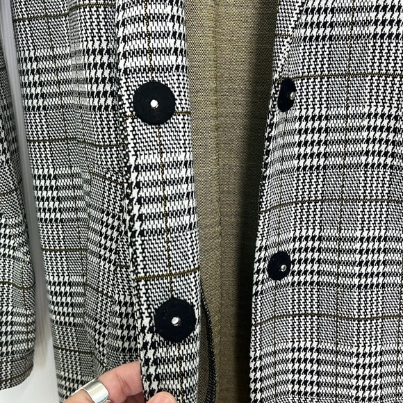 H&M - Tweed Black And White Green Stripe 2 Button Snap Long Blazer Size XS - Picture 11 of 14